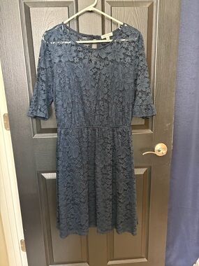 Monteau Navy Floral Lace Midi Dress